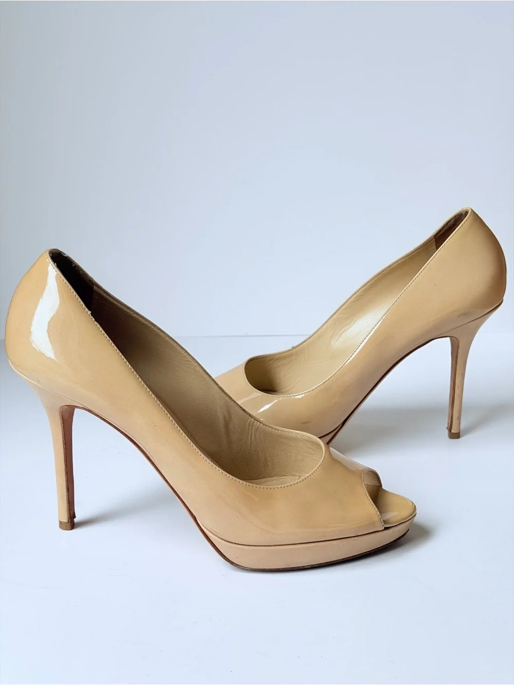 JIMMY CHOO Patent Leather Peep Toe Pump Heels - Picture 4 of 13